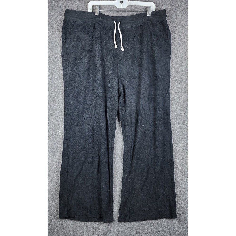 Aerie Lounge Pants Mens 2XL Black Wide Leg Textured Terry Drawstring Pajamas